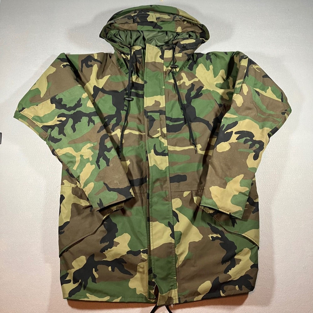 Vtg Tennier Industries ECWCS Gen 1 Woodland Camo Cold Weather Gore-Tex Parka L